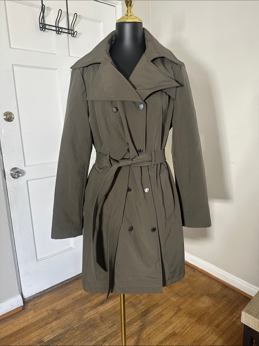 Calvin Klein Olive Trench Coat with Belt